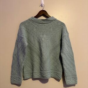 VTG Women's Sweater S Light Blue Cotton Knit Pullover Cottagecore Grandmacore